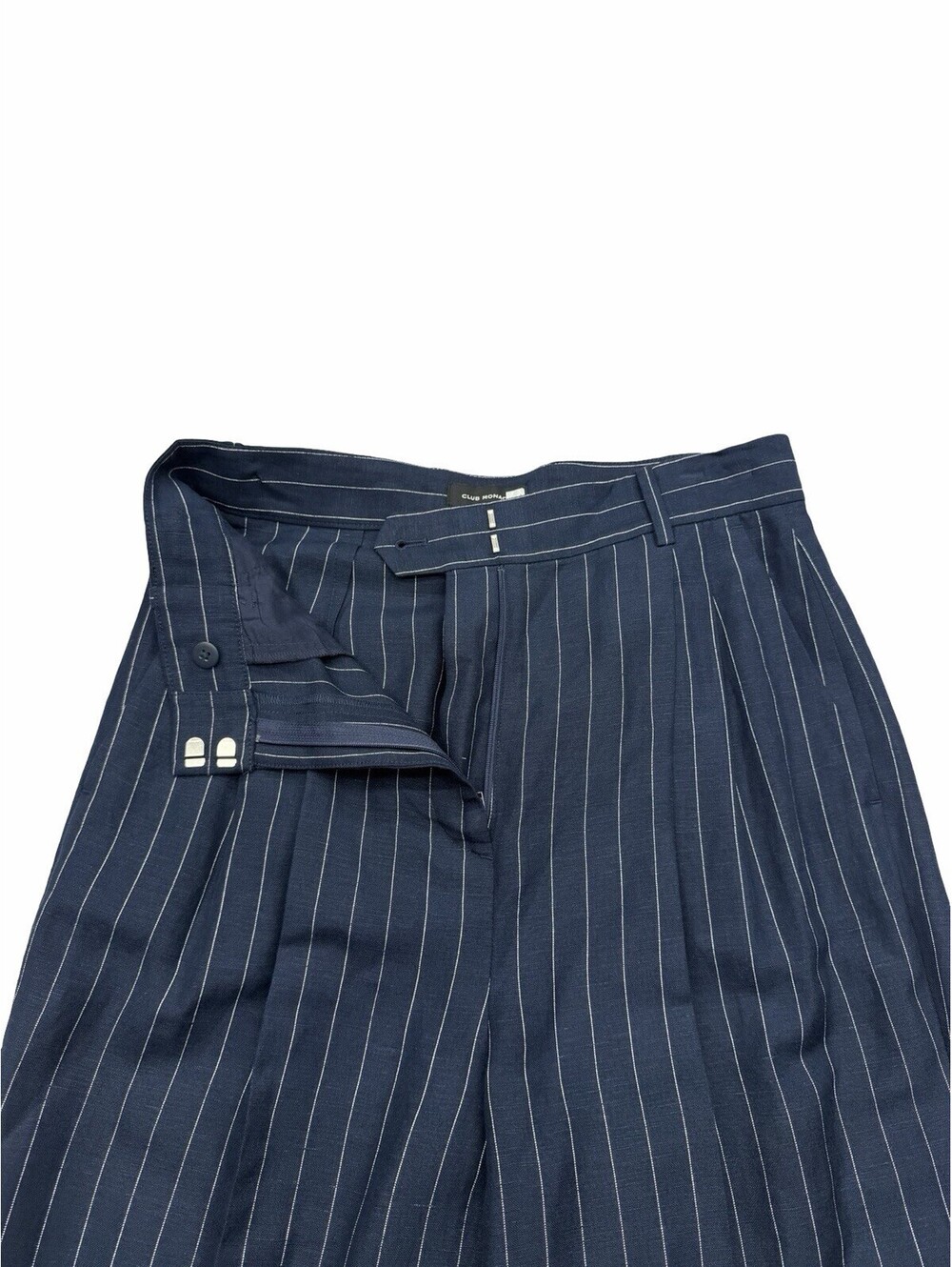 Club Monaco Women's Linen Blend Wide Leg Pleated Pants Striped Blue Size US 6 - Picture 4 of 6